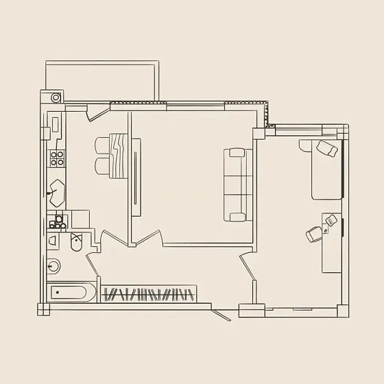 Квартира 2-комн. 61.9 кв. м