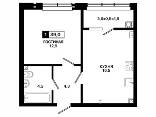 Квартира 1-комн. 39 кв. м