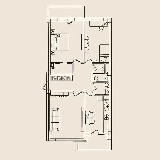 Квартира 3-комн. 85.3 кв. м