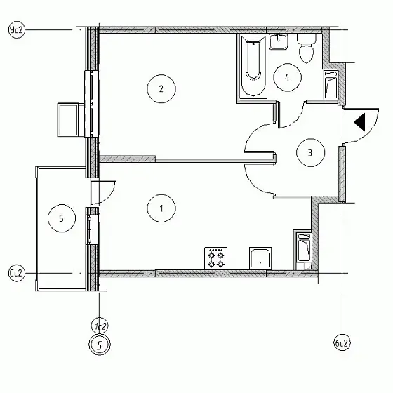 Квартира 1-комн. 38.59 кв. м