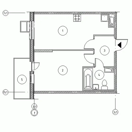 Квартира 1-комн. 39.92 кв. м
