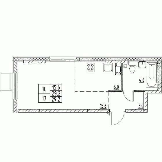 Квартира Студия 29.2 кв. м