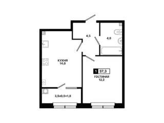 Квартира 1-комн. 37.3 кв. м