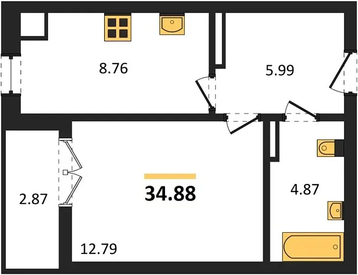 Квартира 1-комн. 34.88 кв. м
