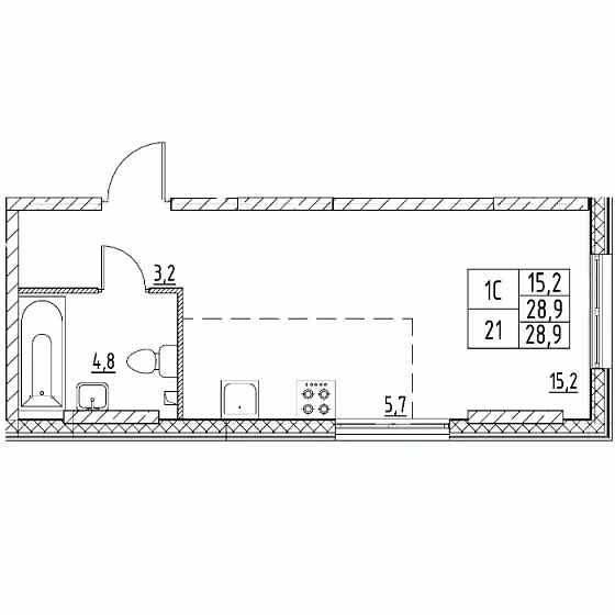 Квартира Студия 28.9 кв. м