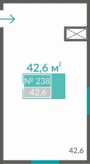 Апартаменты 1-комн. 42.6 кв.м