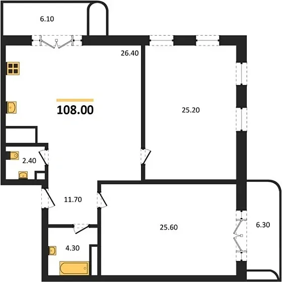 Квартира 2-комн. 108 кв. м