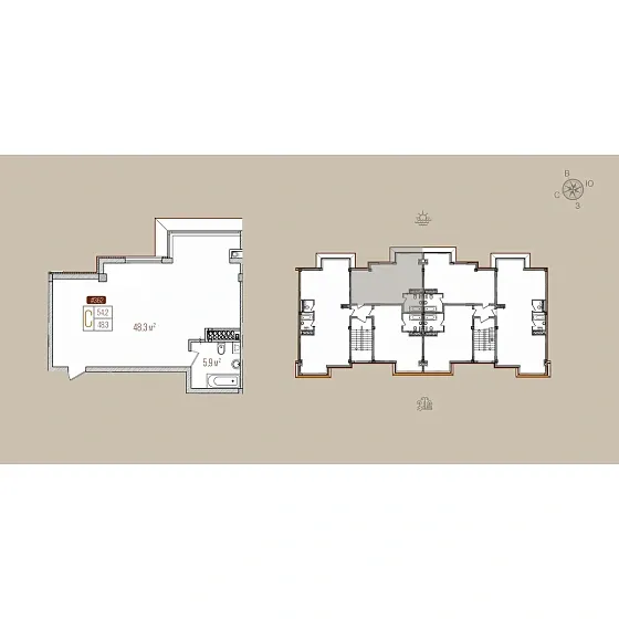 Квартира Студия 54.2 кв. м