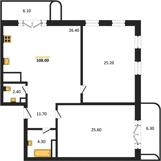 Квартира 2-комн. 108 кв. м