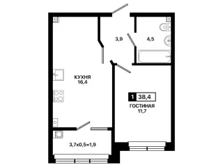 Квартира 1-комн. 38.4 кв. м