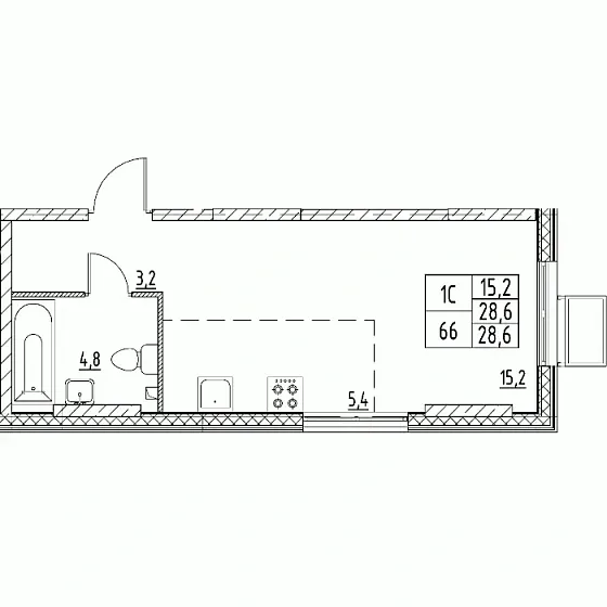 Квартира Студия 28.6 кв. м