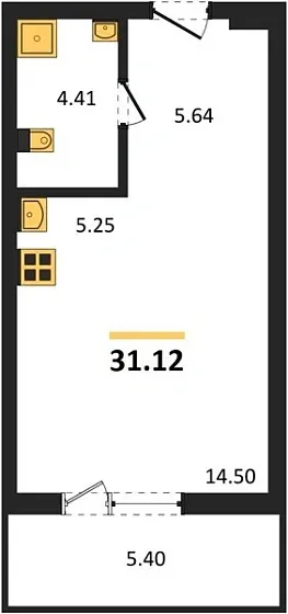 Квартира Студия 31.12 кв. м