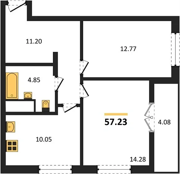 Квартира 2-комн. 57.23 кв. м