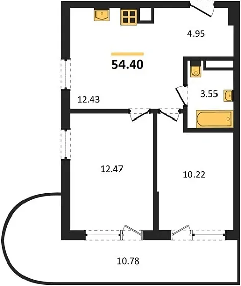 Апартаменты 2-комн. 54.4 кв. м