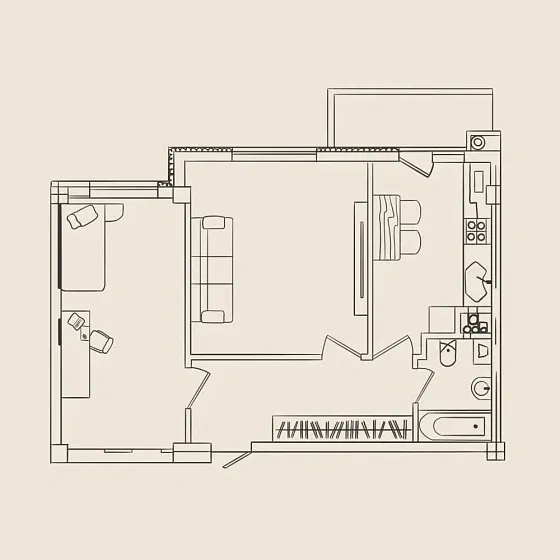 Квартира 2-комн. 61.4 кв. м