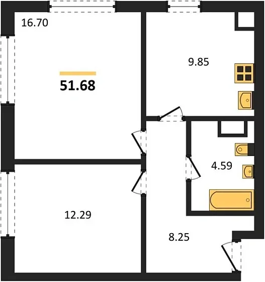 Квартира 2-комн. 51.68 кв. м