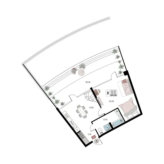 Апартаменты 3-комн.
