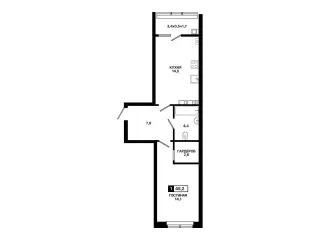Квартира 1-комн. 45.2 кв. м