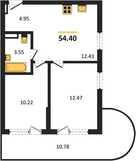 Апартаменты 2-комн. 54.4 кв. м
