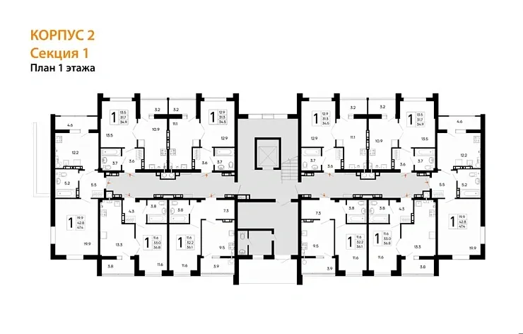Квартира 1-комн. 34.5 кв. м