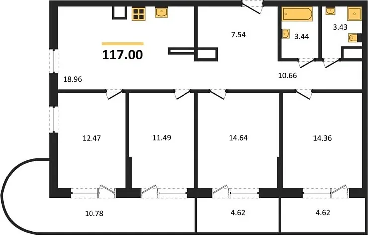 Апартаменты 4-комн. 117 кв. м